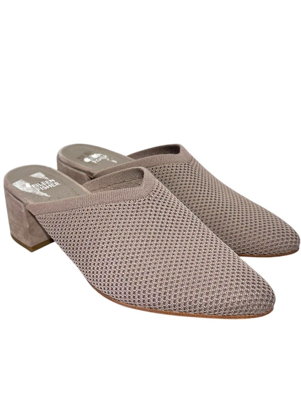 Eileen Fisher Knit Mule block Heeled Slip-On in Taupe 9